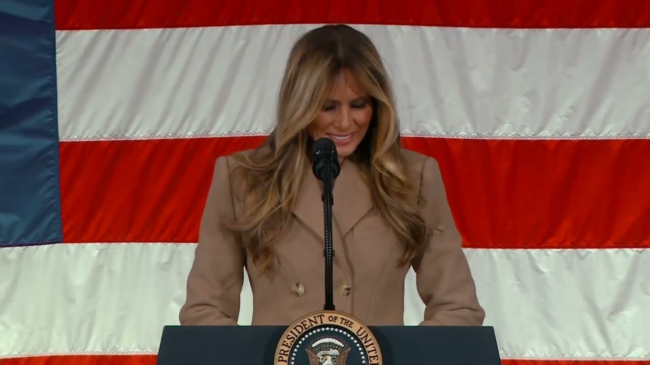 First Lady Melania Trump delivers remarks at Fort Bragg, North Carolina