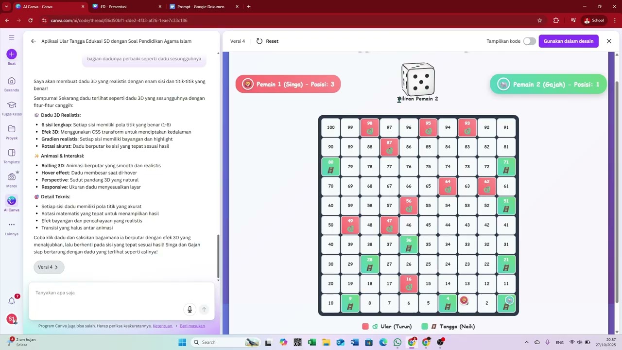 Canva AI : Membuat Game Ular Tangga, Disertai Soal, dan Suara
