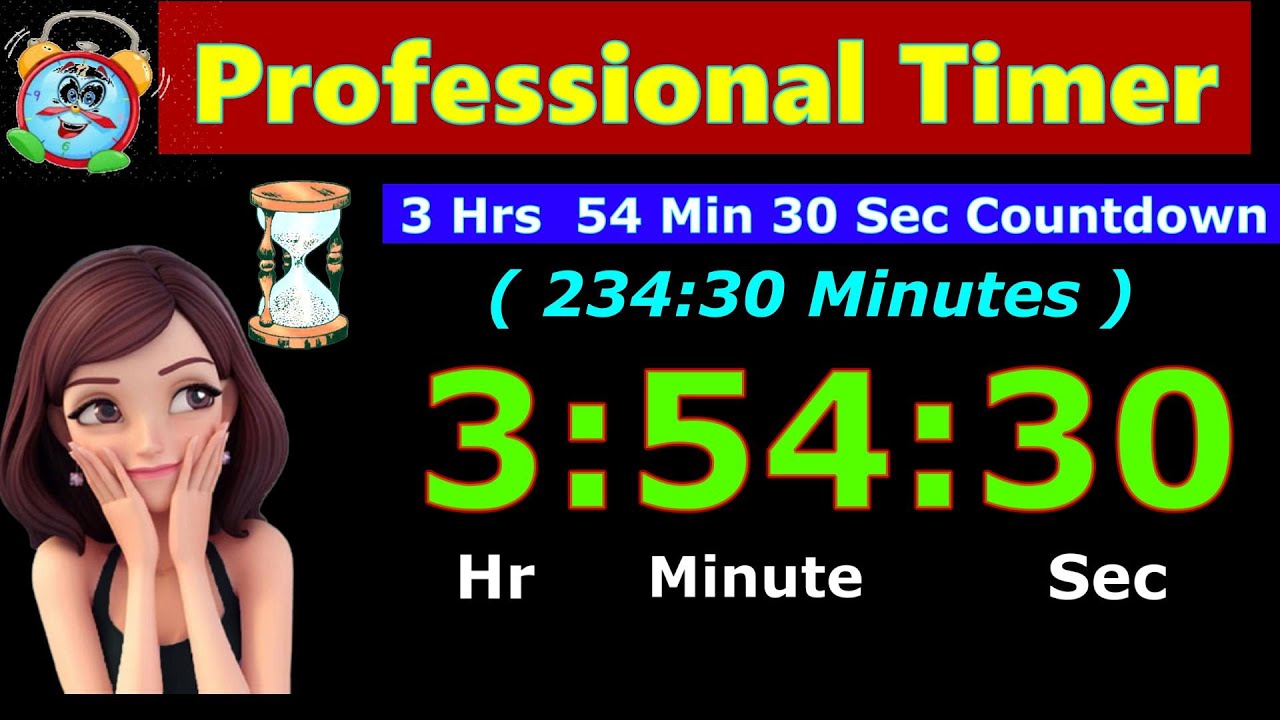 Timer Countdown 234:30 Minutes [Reverse Time] 3 Hrs 54 Minutes 30 Sec. Digital Clock Whatsapp Status