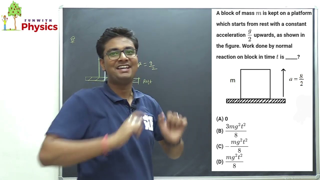 A block of mass m is kept on a platform which starts from rest with a constant acceleration g/2