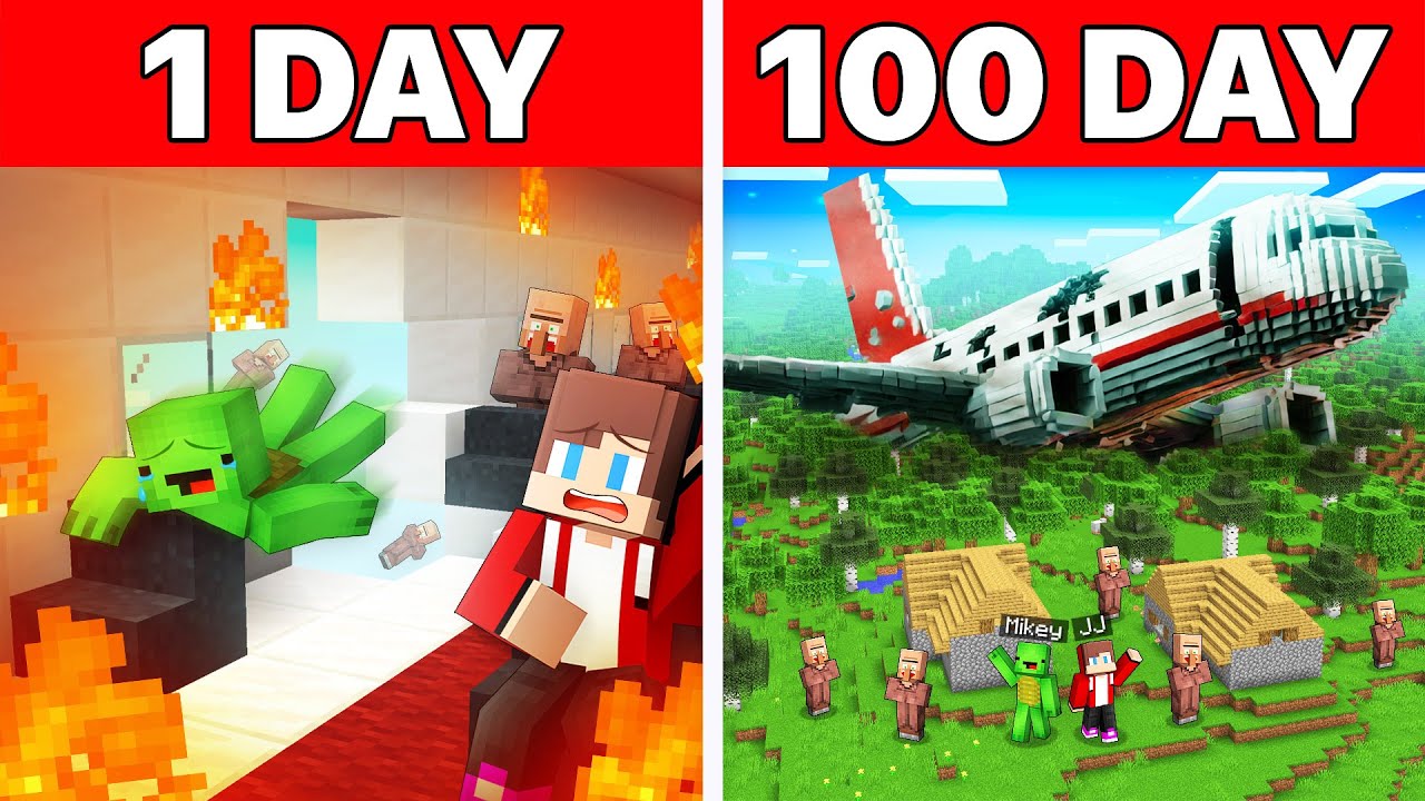 Mikey & JJ Survive 100 Days The AIRPLANE CRASH in Minecraft (Maizen)