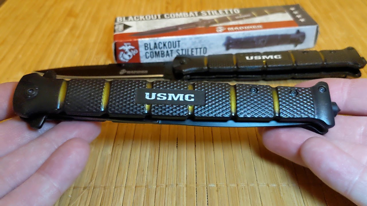United Cutlery USMC Blackout Spring Assisted Knives Combat & Colossal UC3232 UC3233