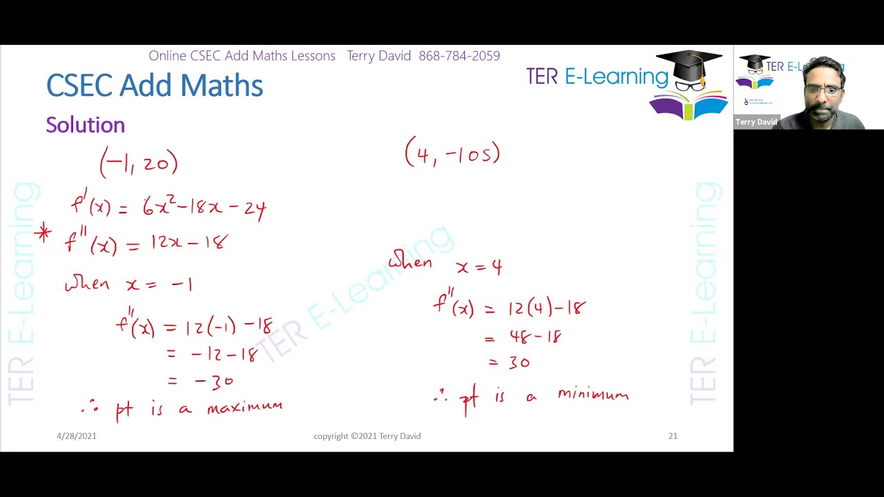 CSEC Add Maths - Differentiation (May 2014 and May 2015 Solutions)