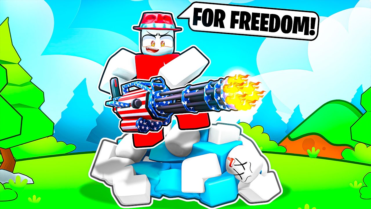 Using The PATRIOT MINIGUN in Roblox FLAG WARS