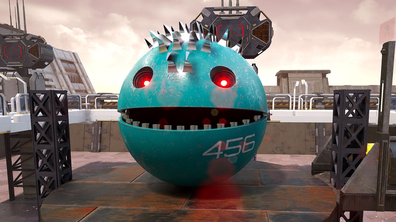 Pacman and Walking Robot Blade Escape the Volcano Robot Labyrinth in Epic Battle