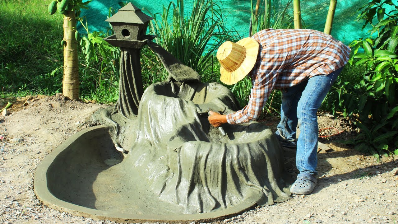 Designer Outdoor Water Fountain | Creative Aquarium with Cement and Tires Fabric