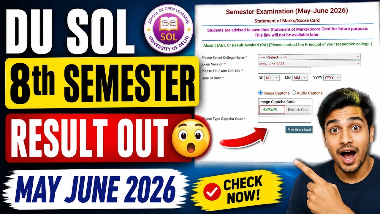 DU SOL 8th Semester Result Declared May June 2026 - Check Now 