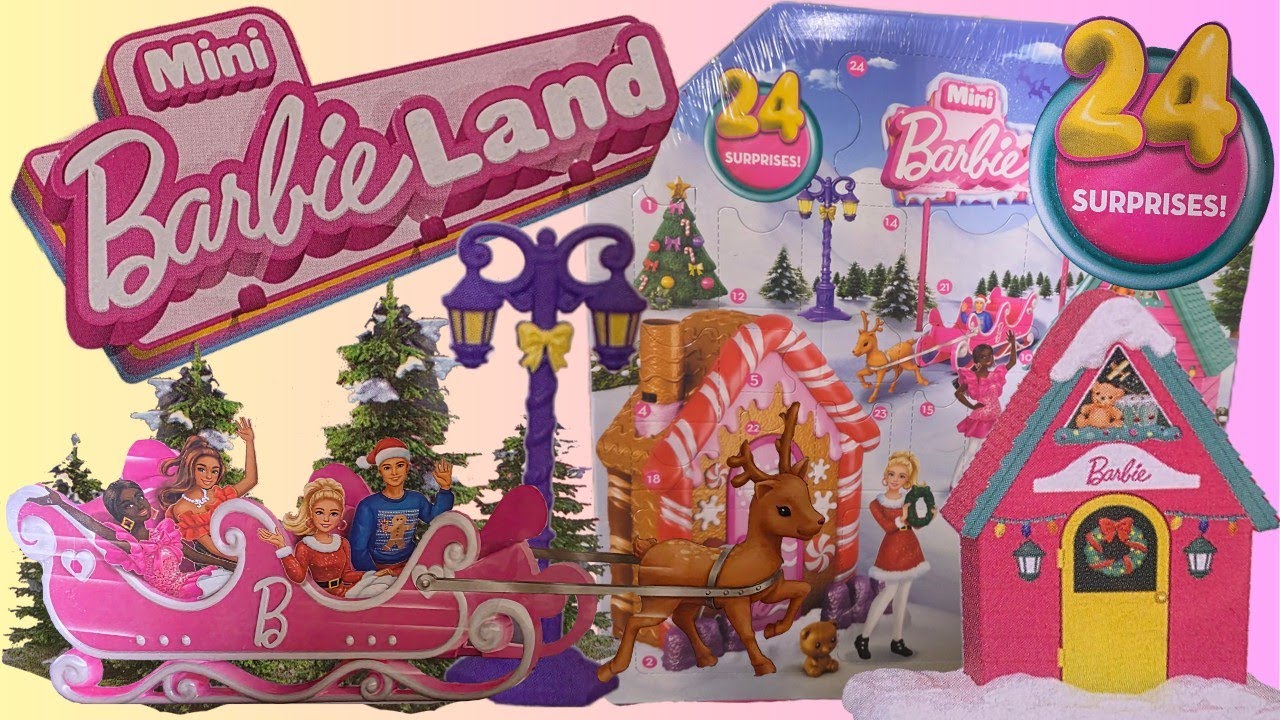 New Mini Barbie Land Advent Calendar Unboxing Christmas Village House Sleigh Dolls and More