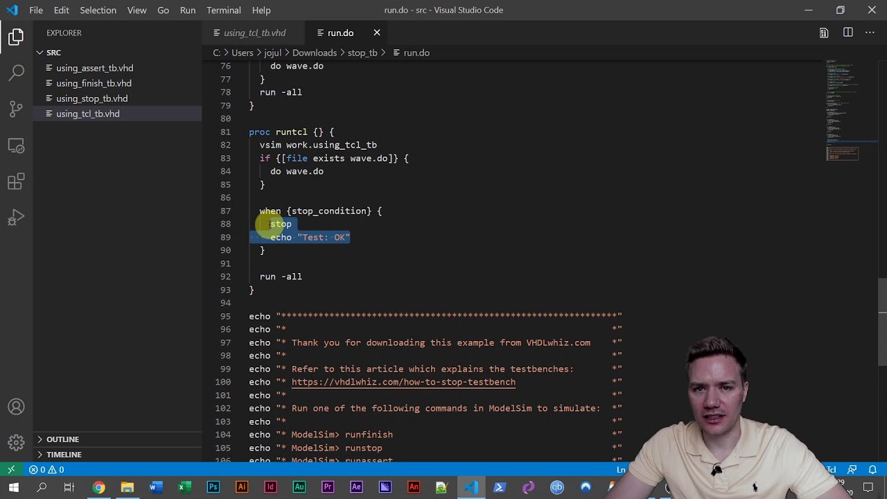 Как остановить симуляцию в тестовом стенде VHDL