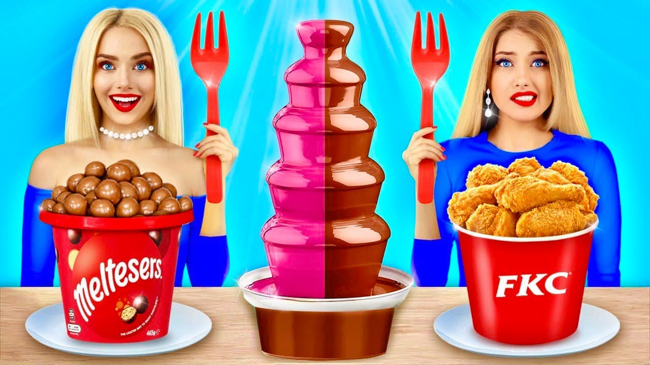 CHOCOLATE FONDUE CHALLENGE! | Eating Rich vs Broke Food and Giant Sweets by RATATA BOOM