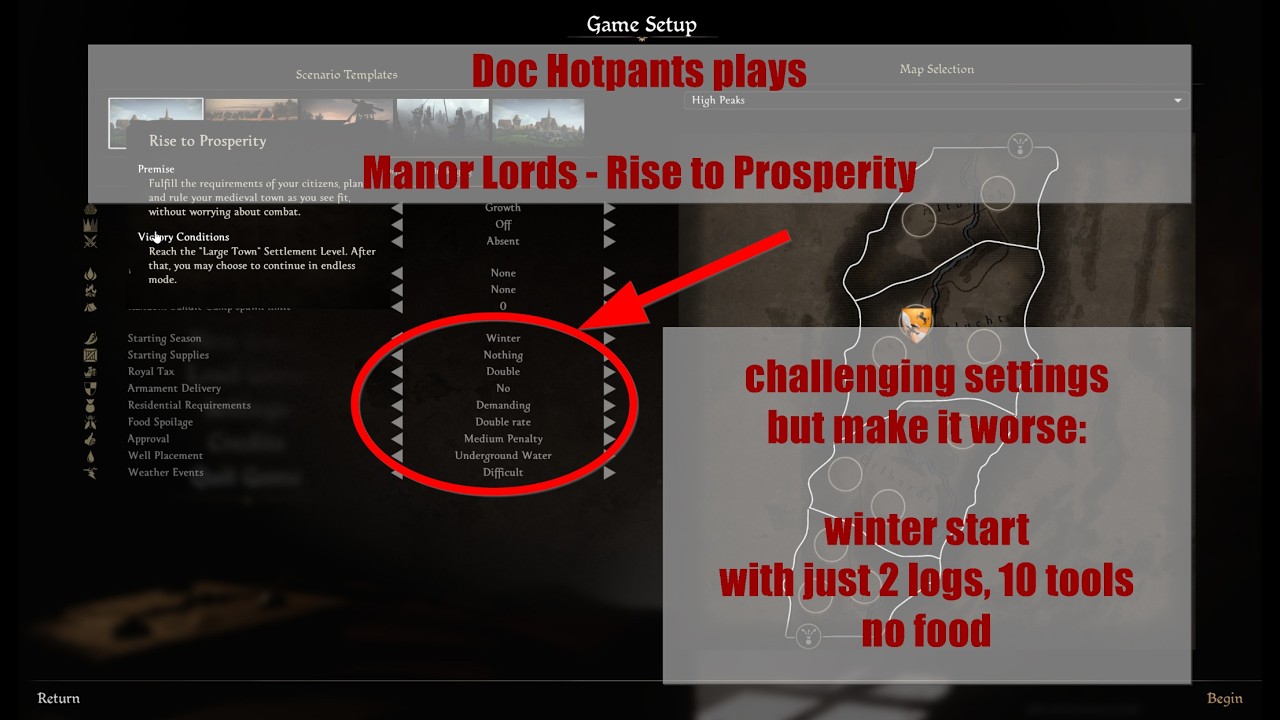 Survive a winter start with no food - Manor Lords, Rise to Prosperity, challenging but worse, 1 of 2