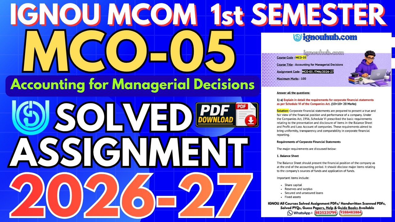 MCO-05 Solved Assignment 2026-27 | IGNOU MCOM 1st Semester Assignment Solution |July 2026 & Jan 2027