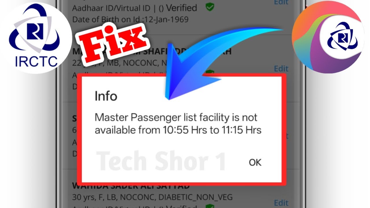 Irctc Fix Master Passenger list facility is not available from 10:55 Hrs to 11:15 Hrs Problem Solve