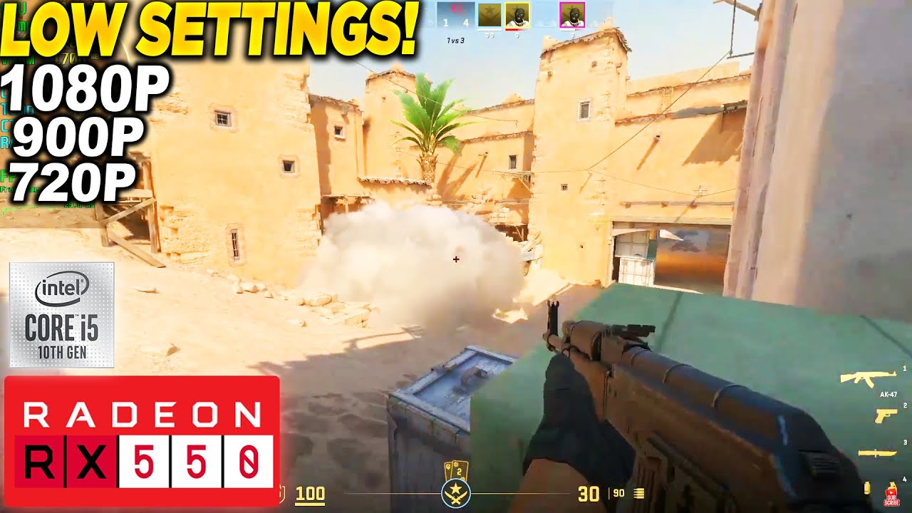 Counter Strike 2 RX 550 - 1080p, 900p, 720p, Low,