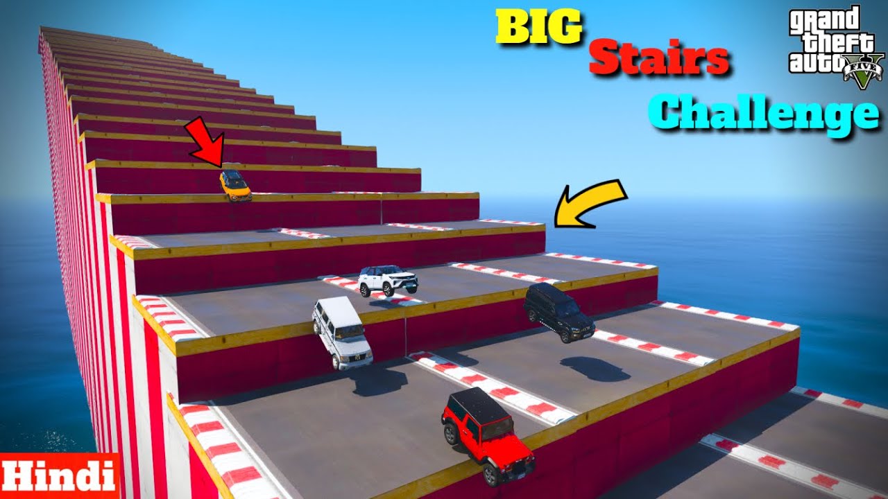 Indian Cars Vs Big Stairs Challenge GTA 5