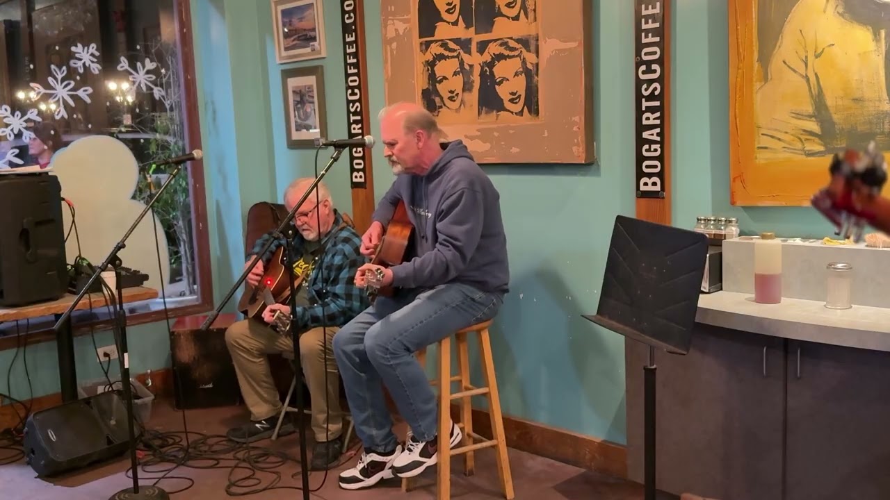 Four Strong Winds (Neil Young cover)--Wayne & Greg at Bogart's Coffee House open mic, Seal Beach CA