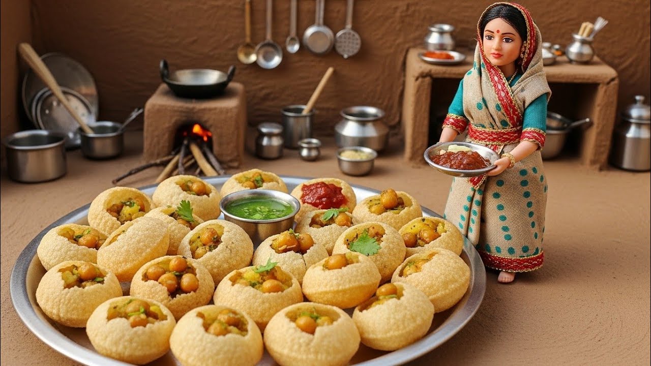 Miniature Doll Pani Puri Cooking ASMR | Indian Village Tiny Kitchen ASMR