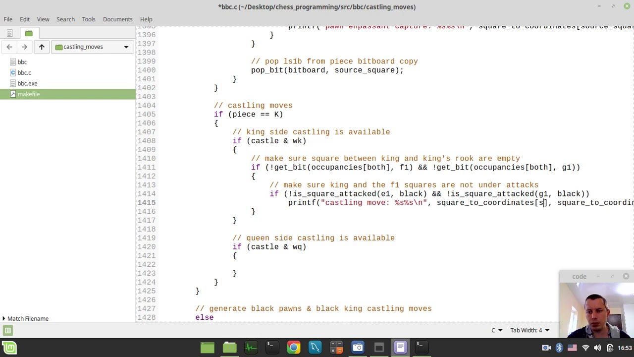 Bitboard CHESS ENGINE in C: generating CASTLING MOVES