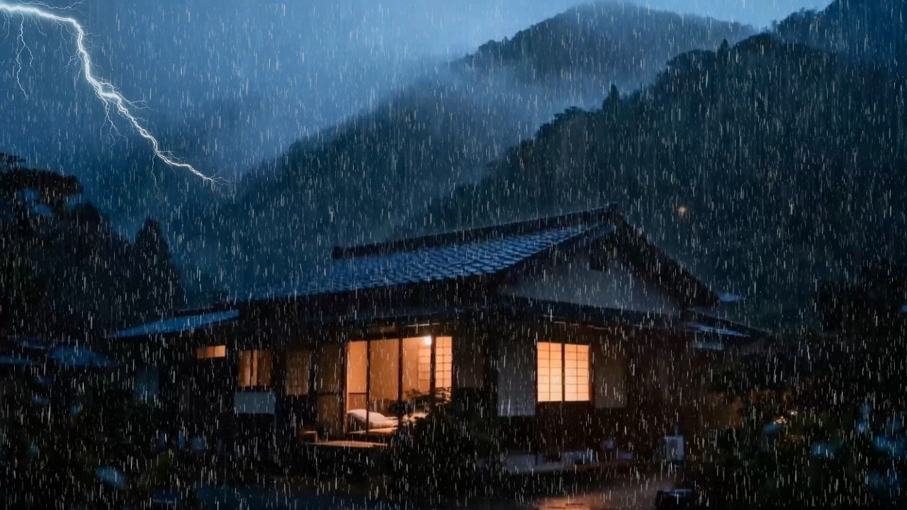Heavy Rain at Night Echoing Through Foggy Mountain Fields for Deep Sleep | Calm ASMR