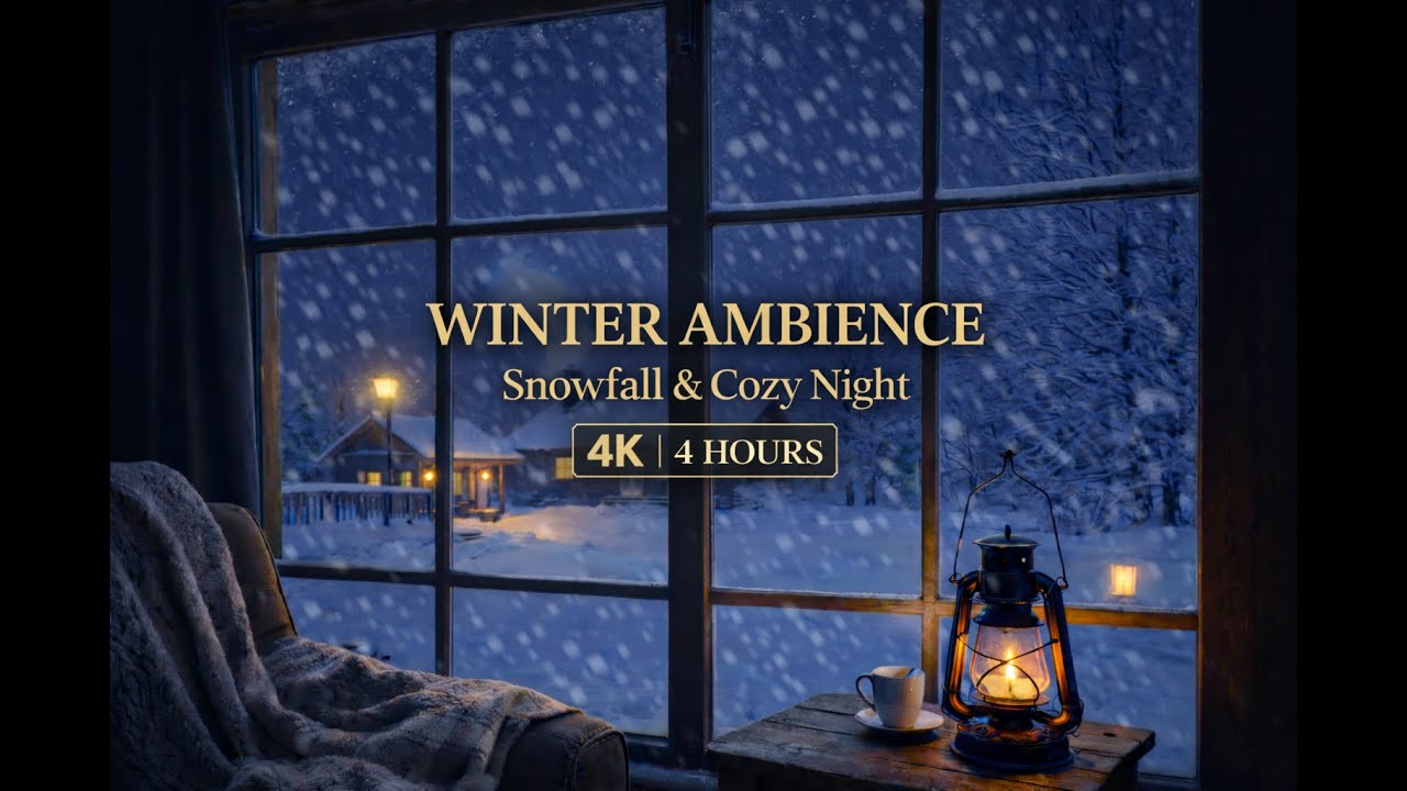 Winter Ambience ❄️ Snowfall & Cozy Night | 4K • 4 Hours