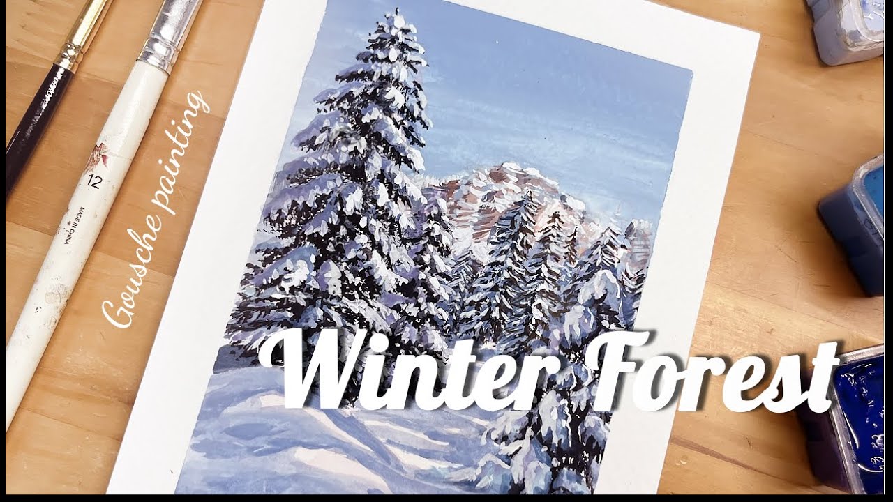 Let's Paint Winter forest/ Gouache Watercolor/ (SUB) #198