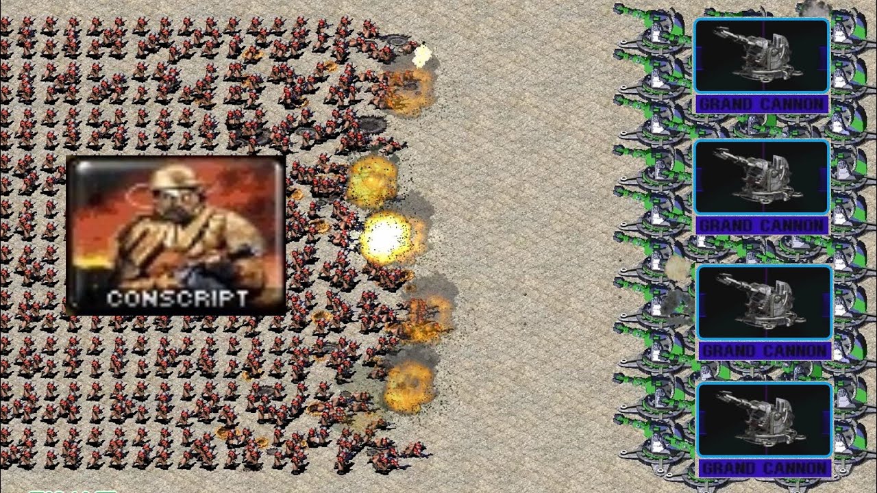 Conscripts vs Grand Cannons - Same Cost - Red Alert 2