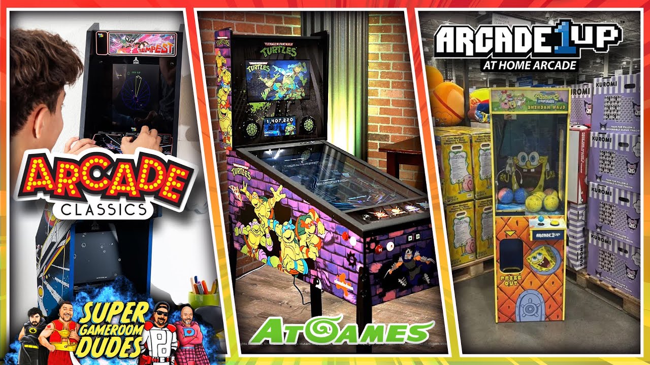 AtGames TMNT Pinball, Arcade1Up SpongeBob Claw Machine & Basic Fun New Counter Series