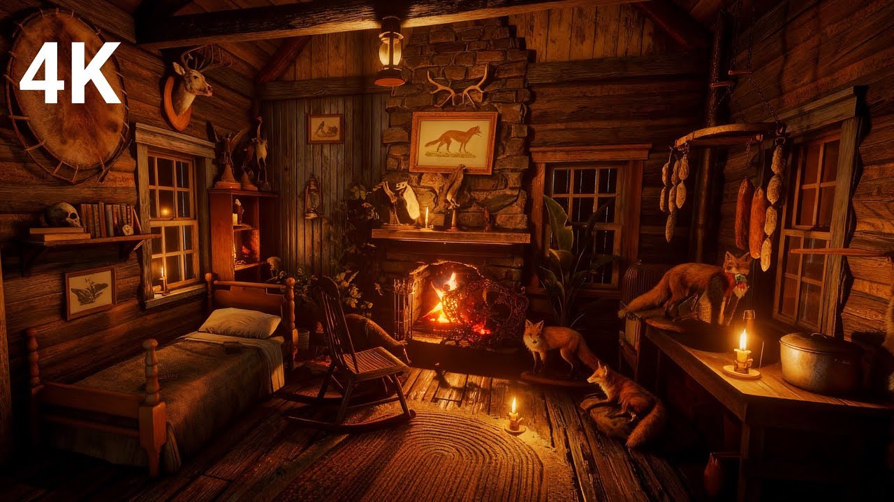 Feel the Hearth's Warmth in the Woodland Hut 🔥🧡  10 Hours of Soothing Rain & Thunder for Deep Sleep