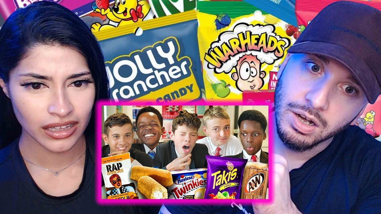Brits React to British Highschoolers try American Snacks!