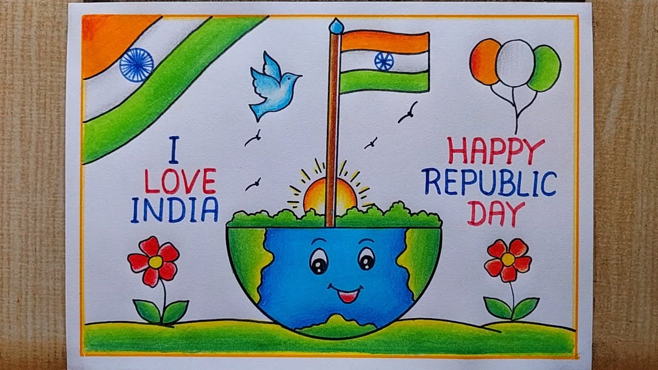 Republic day drawing easy| Republic day poster drawing| Happy Republic day drawing| I Love India