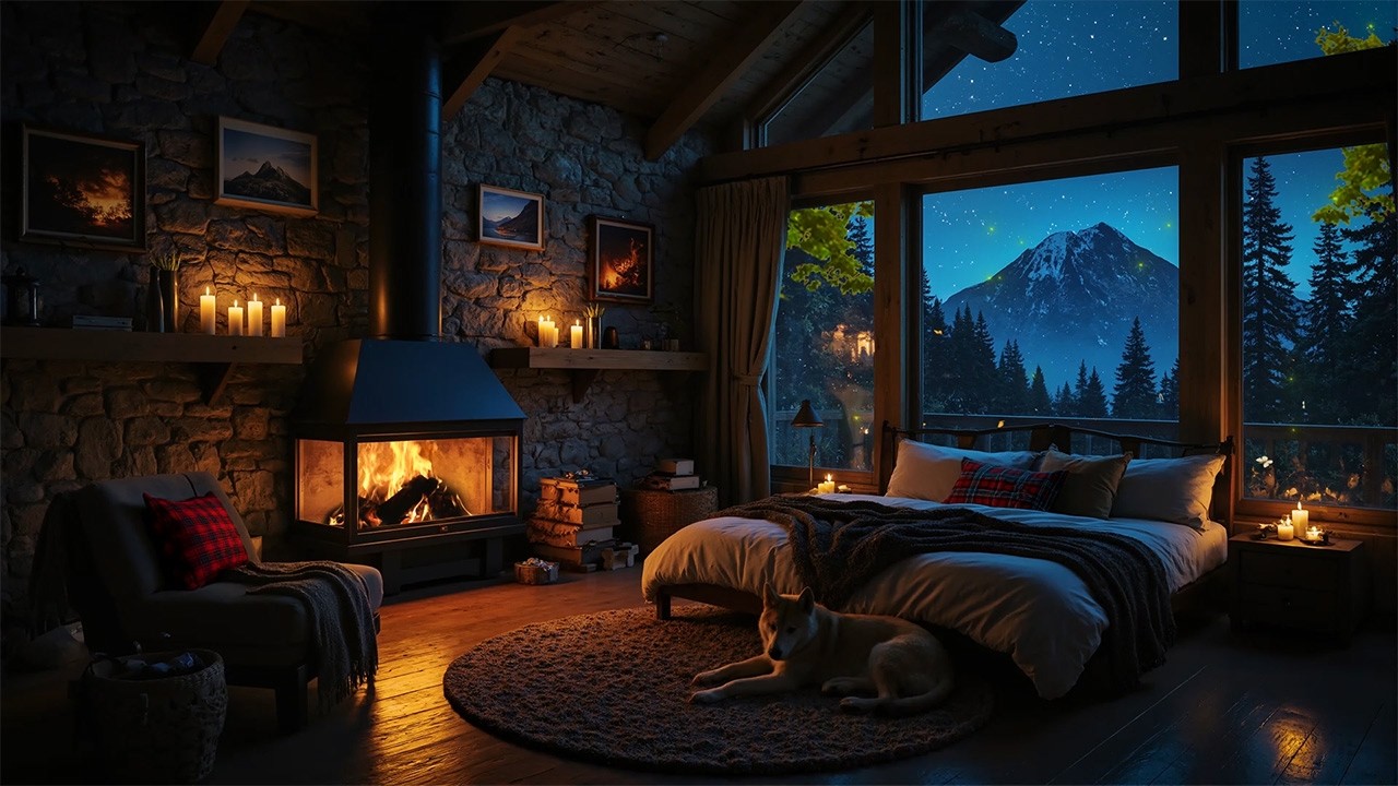 Tranquill Spring Night Cabin | Relaxing Piano & Warm Fireplace Ambience for Sleep & Study
