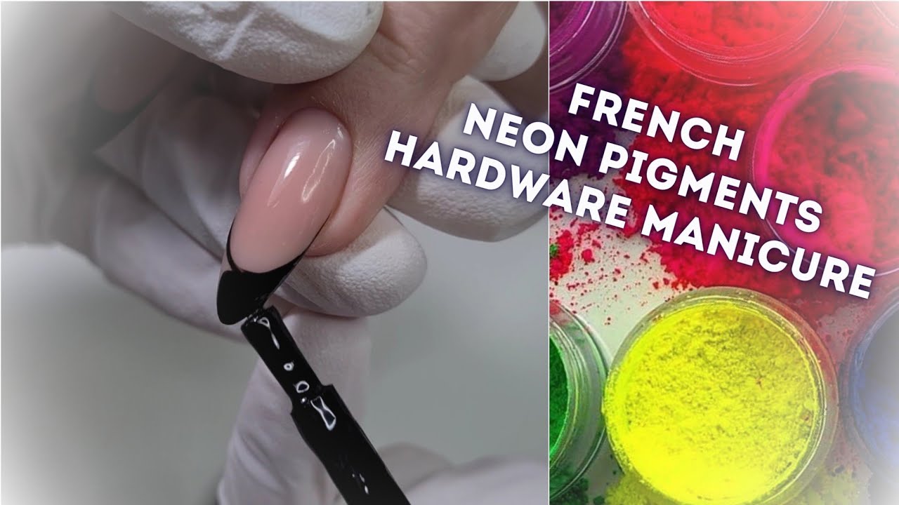 How to do: PERFECT FRENCH MANICURE. Neon nail pigments. Hardware manicure tutorial. Nail design.