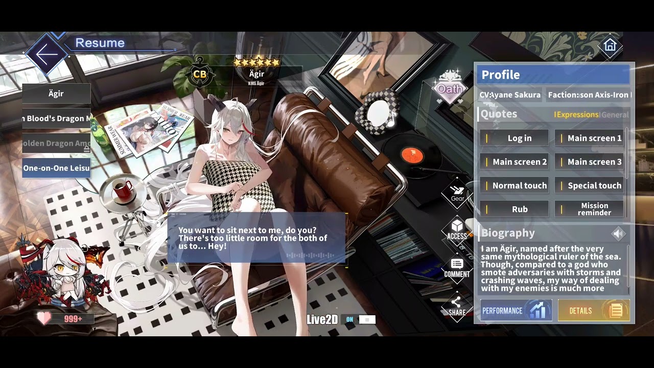 Azur Lane: Agir's One-on-one Leisure Time Skin - Voice lines and Interactions