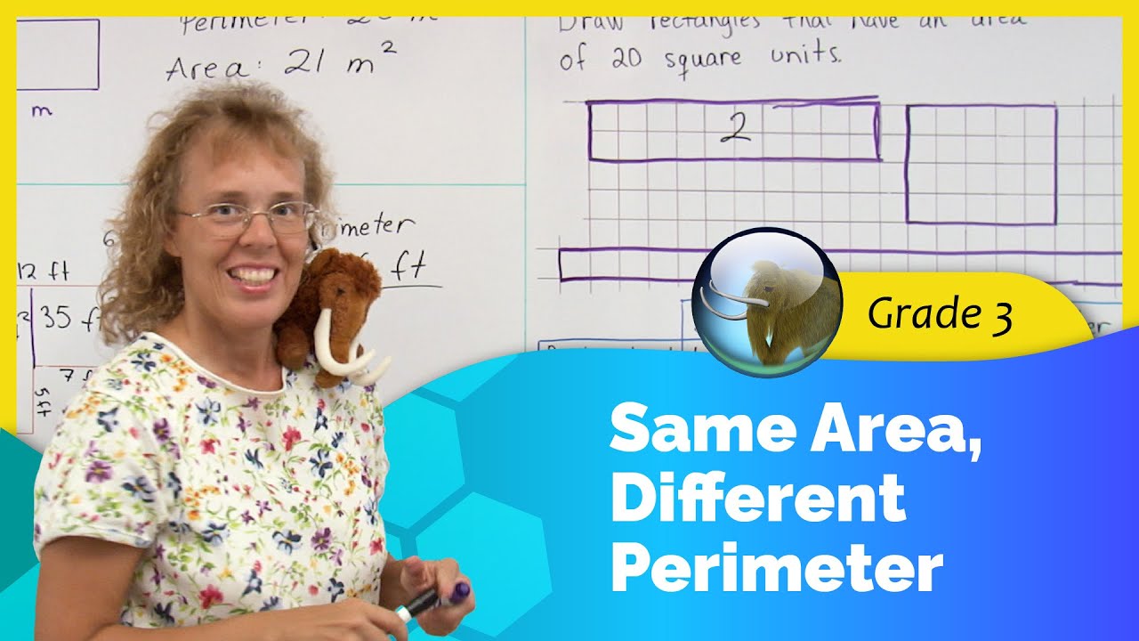 Same area, different perimeter (3rd grade math)