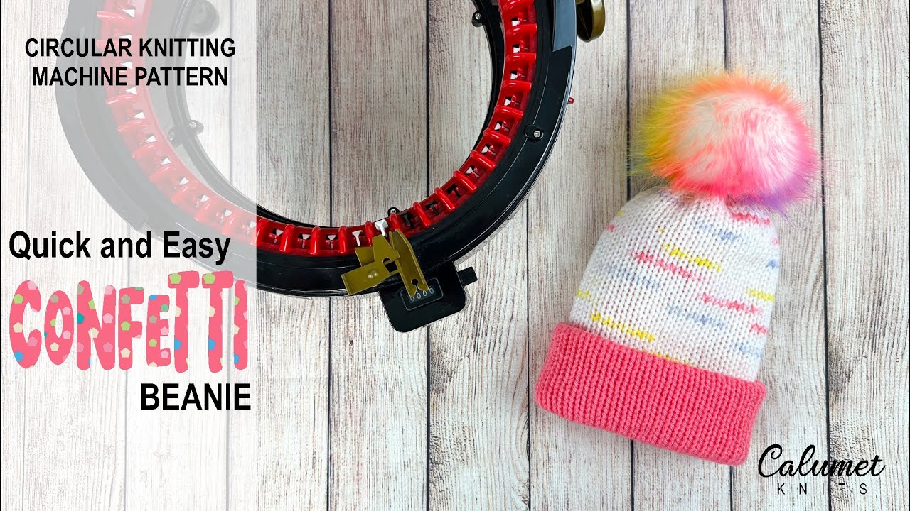 Quick & Easy 2 Color Confetti hat made with circular knitting machine