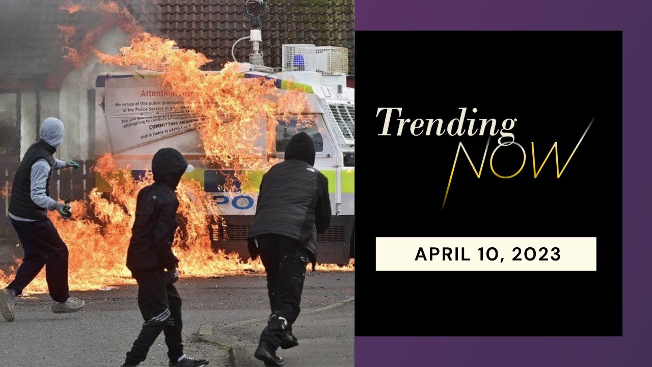 Fuel bombs thrown at Northern Irish police on 25th anniversary of Good Friday Agreement.