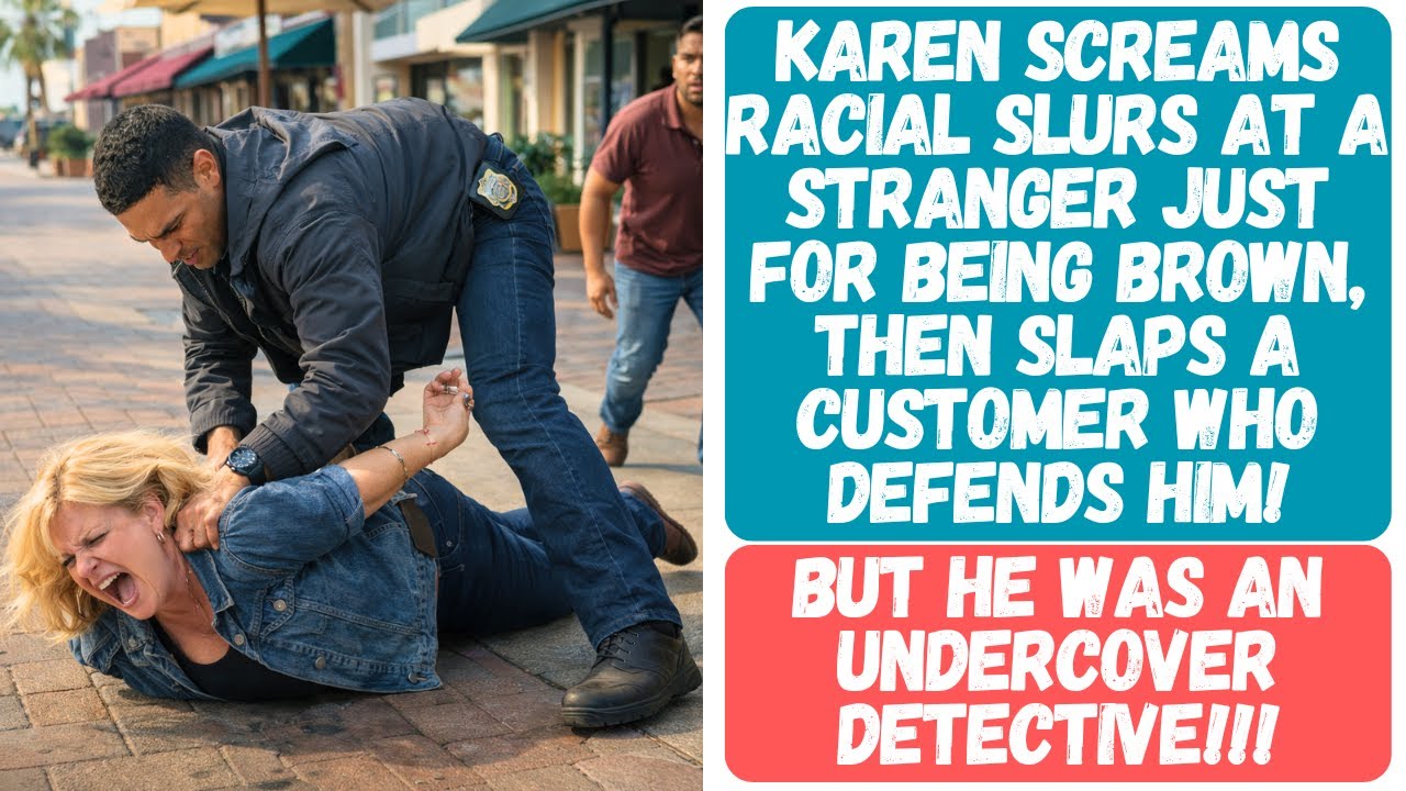 KAREN SCREAMS RACIAL SLURS AT A STRANGER JUST FOR BEING BROWN, THEN SLAPS A CUSTOMER WHO DEFENDS HIM