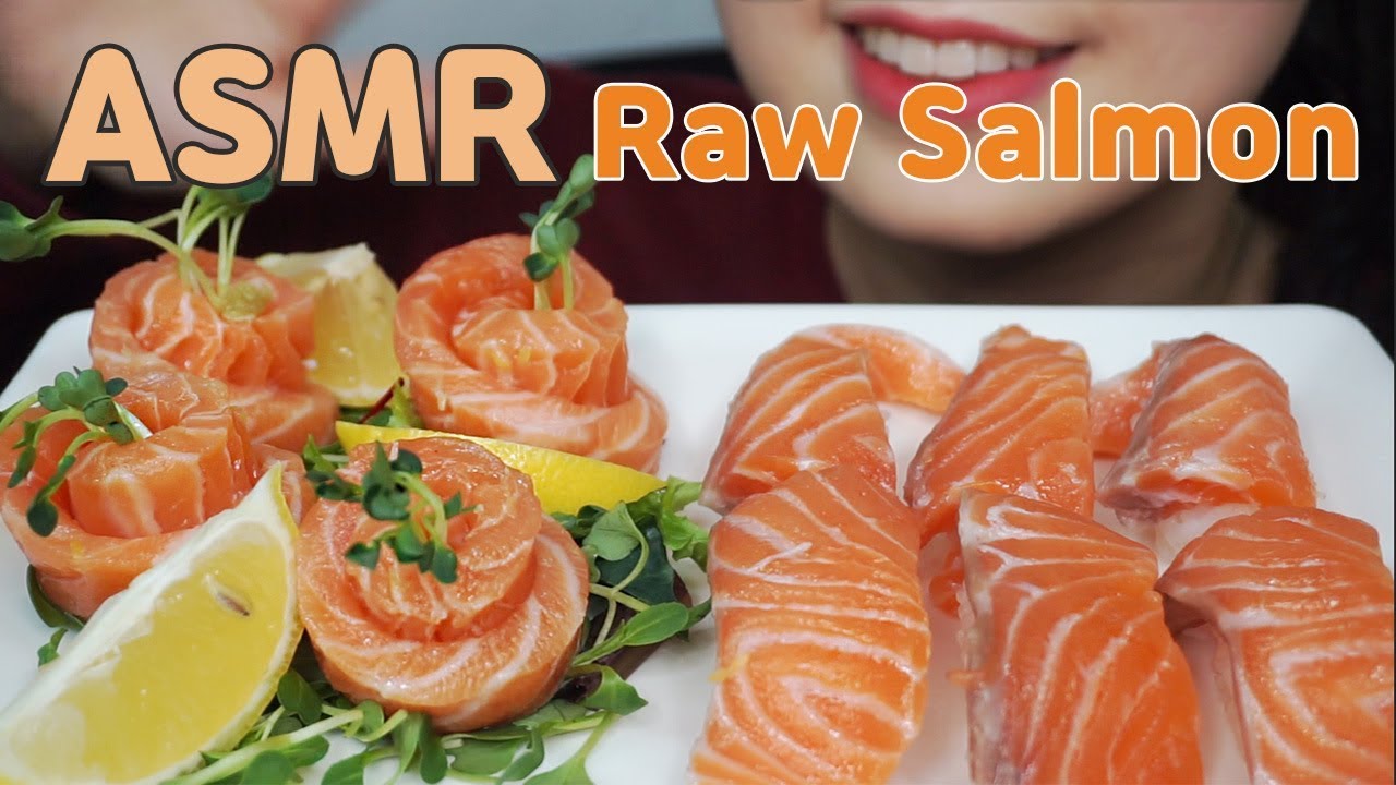 ASMR AGED SALMON SASHIMI + SALMON SUSHI 연어 회 + 초밥 리얼사운드 먹방 Eating Sounds No Talking Mukbang 咀嚼音 モッパン