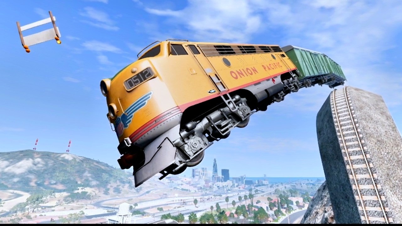 Train vs Steep Slope #18 - Cars vs Train - BeamNG.Drive