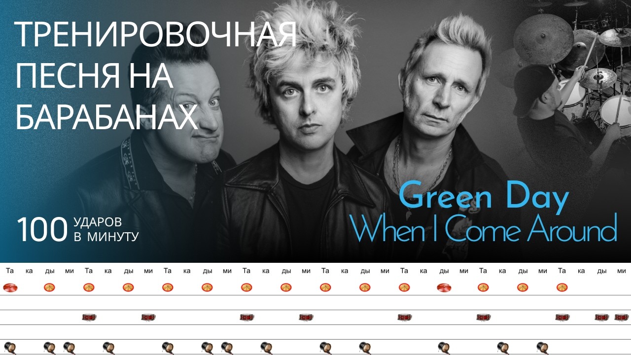 Green Day - When I Come Around / 100 bpm / Тренировочная песня для барабанов