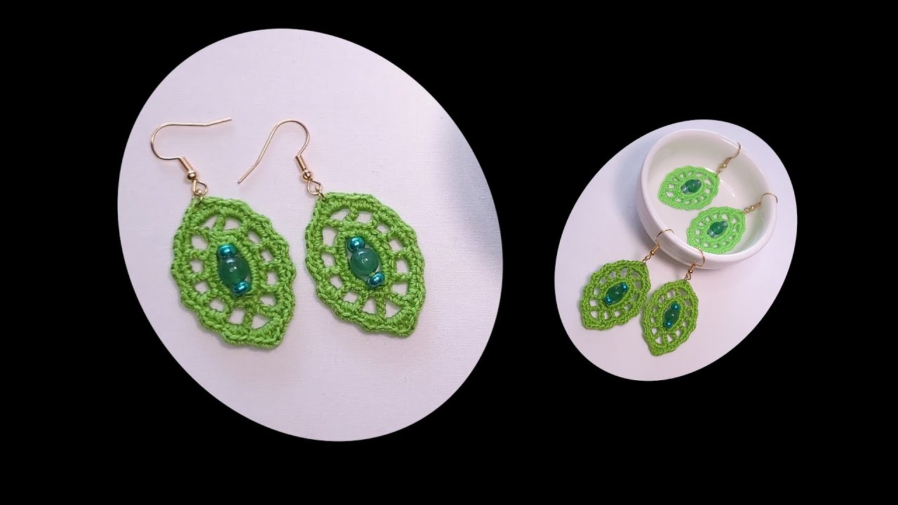 Crochet Oval Earrings With Beads| 