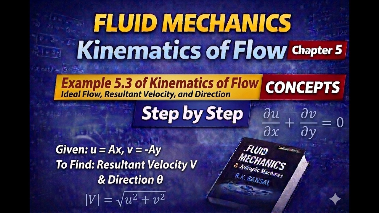 Fluid Mechanics Chapter 5 | Example 5.3 — Kinematics of Flow & Ideal Flow (Full Solution)
