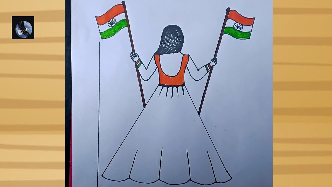 Inpendence drawing  | girl holding Indian flag drawing