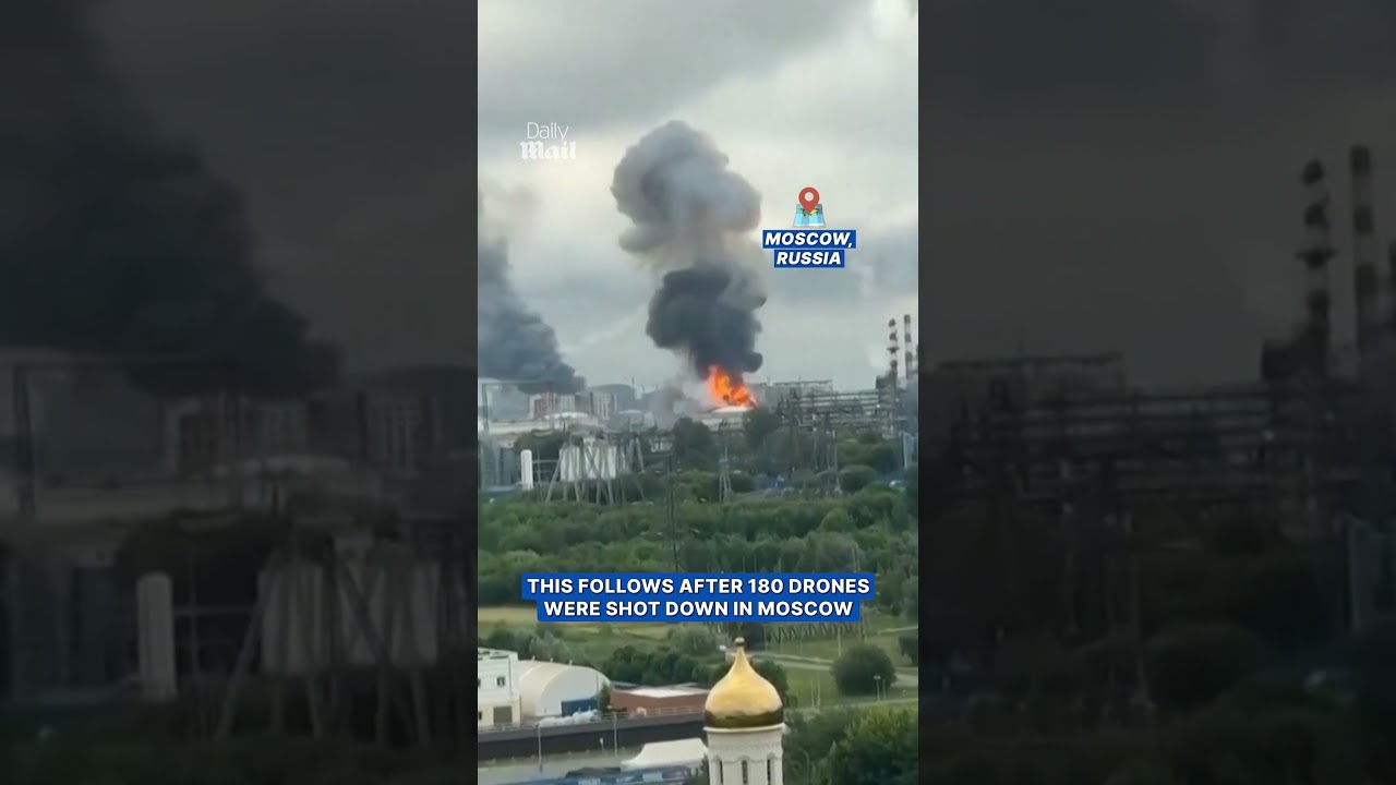 Russian oil refinery roof sent flying after drone strike