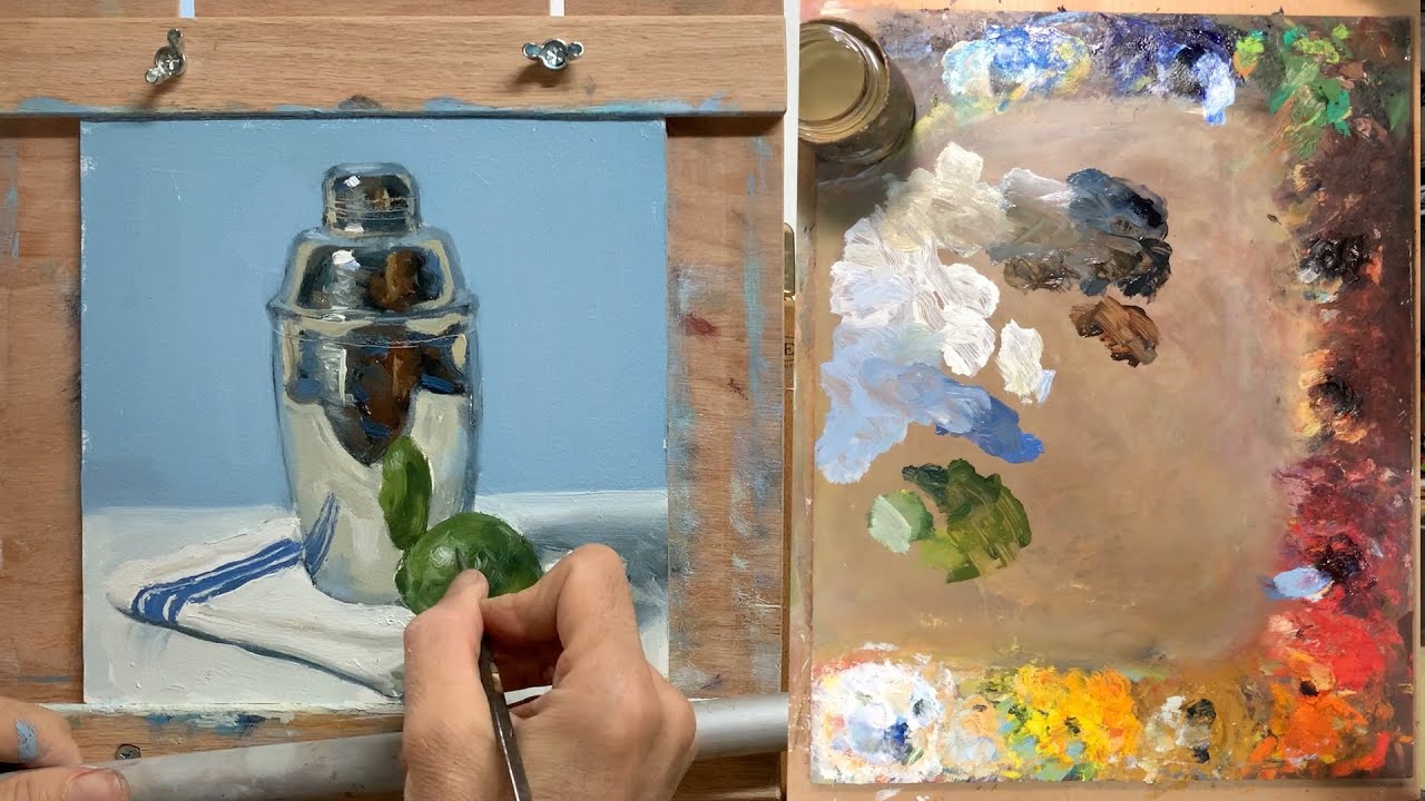 How to paint shiny reflective metal with oils, free narrated lesson by Aleksey Vaynshteyn