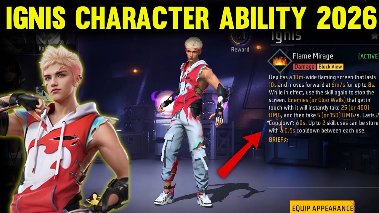 Ignis Character Ability | Ignis Character In Free Fire | Free Fire Ignis Character Ability 