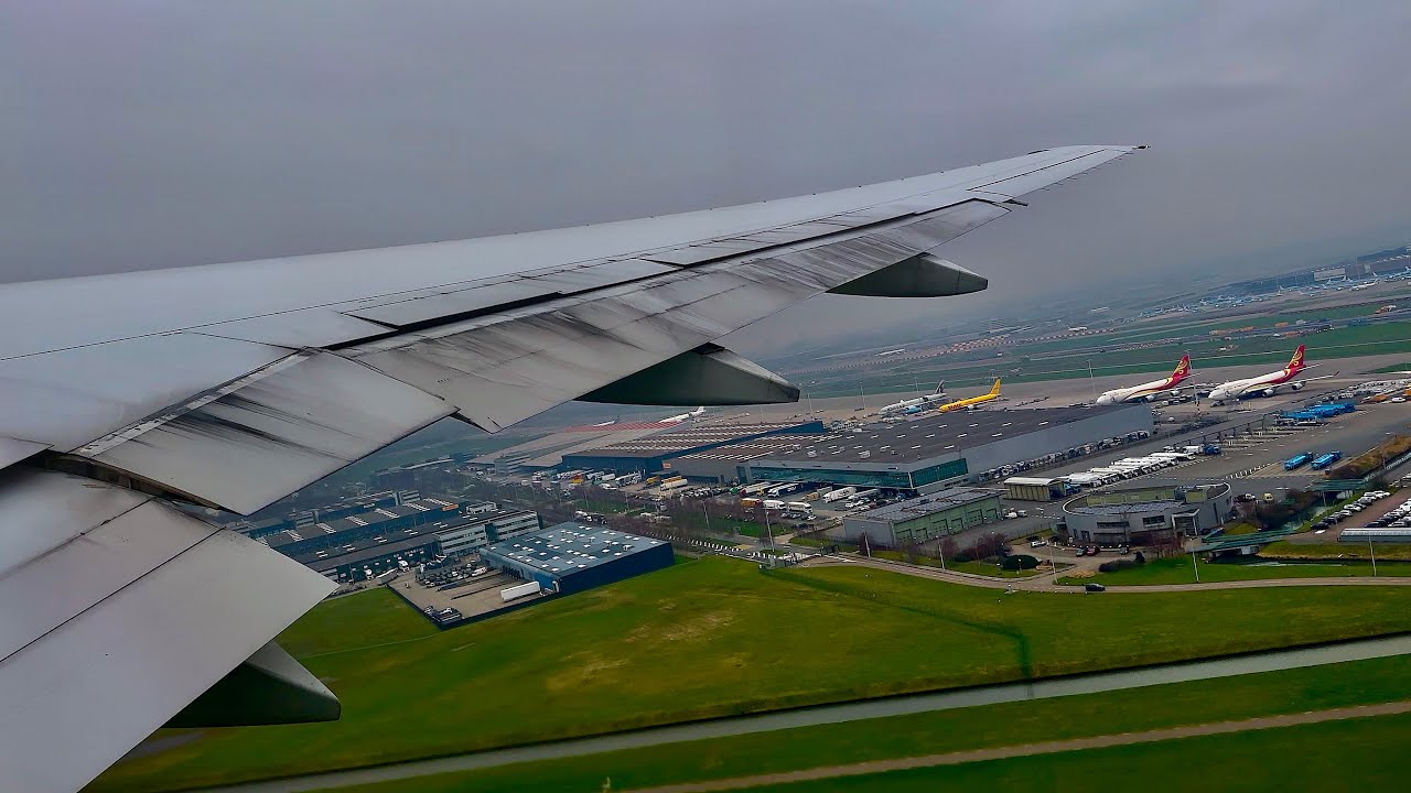 [4K] – Gloomy Amsterdam Takeoff – United Airlines – Boeing 777-200/ER – AMS – N791UA – SCS 1267
