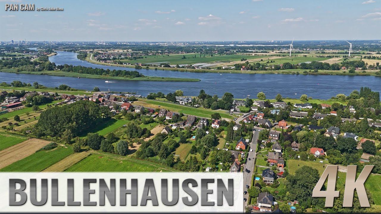 Bullenhausen, Seevetal, Germany: Ortsübersicht, Elbe - Aerial Pan - Luftpanorama - 4K UHD - 0320