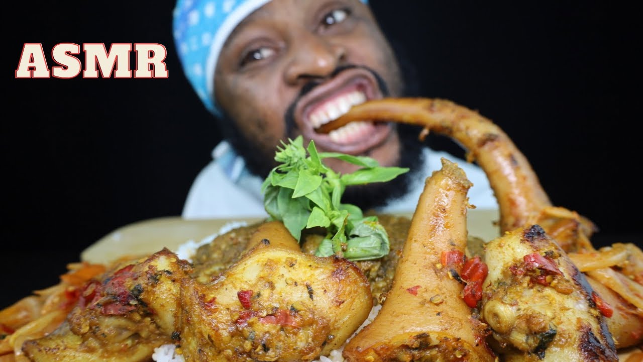 Mukbang Asmr Fatty PigTail Banga Stew and white Rice. Straight Up Eating,No time.