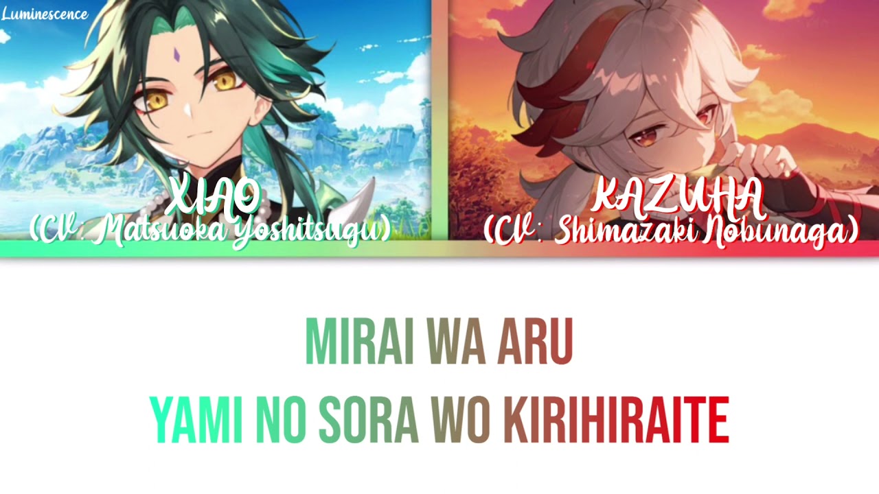 Genshin JP VA Kazuha (S. Nobunaga) x Xiao (M. Yoshitsugu) - Blazing the Future (Color Coded Lyrics)